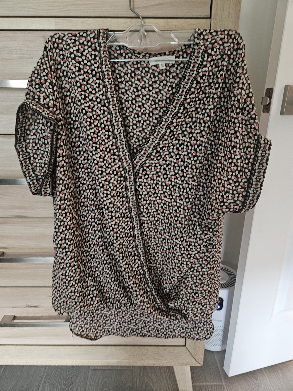 Max Studio Black Floral Faux-Wrap Tunic with Coral & White Petals